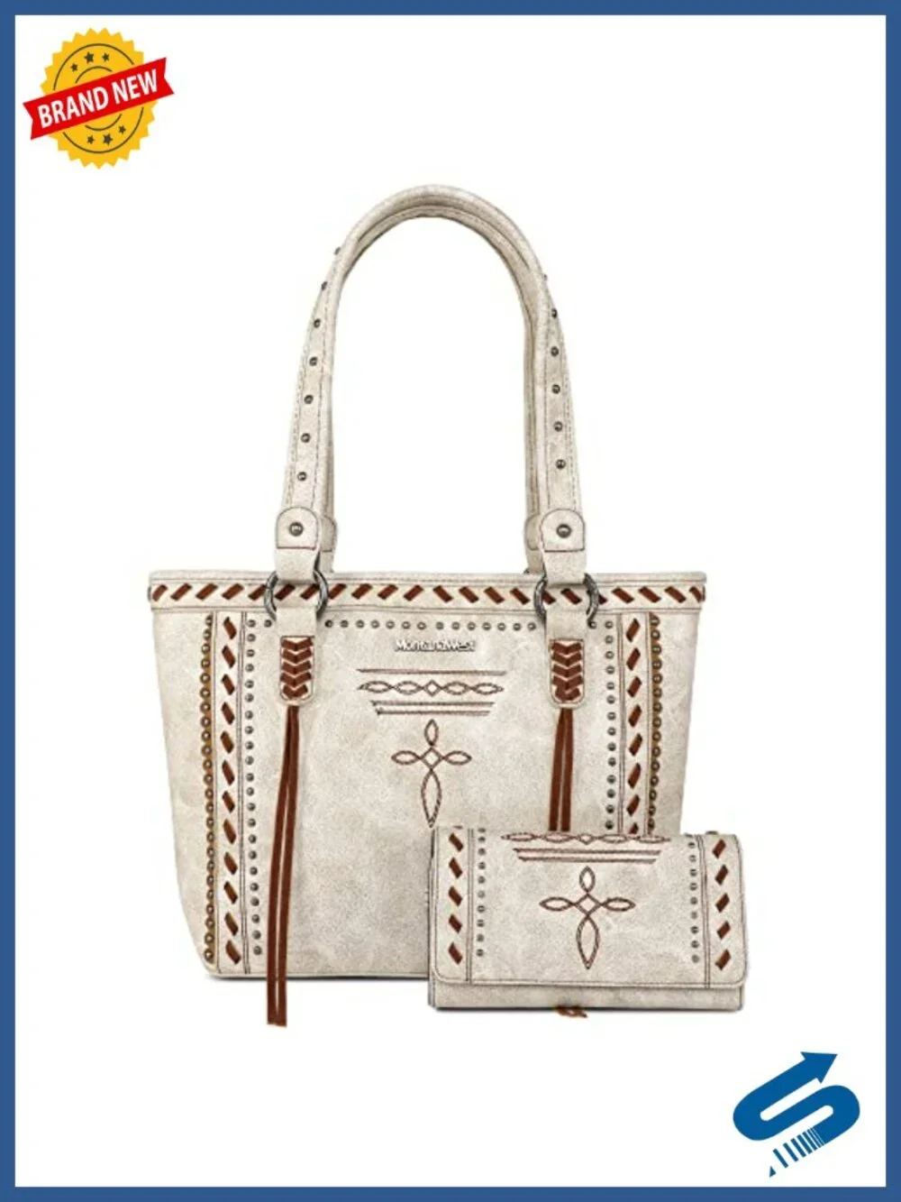 Vegan Leather Satchel Shoulder Bag Tote with Wallet